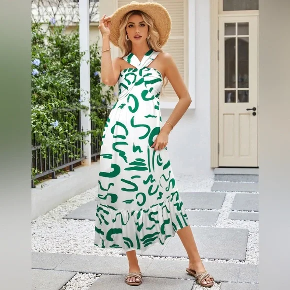 Grace Karin Women’s Criss Cross Halterneck Sleeveless Summer Floral Dress/Medium - Picture 2 of 11